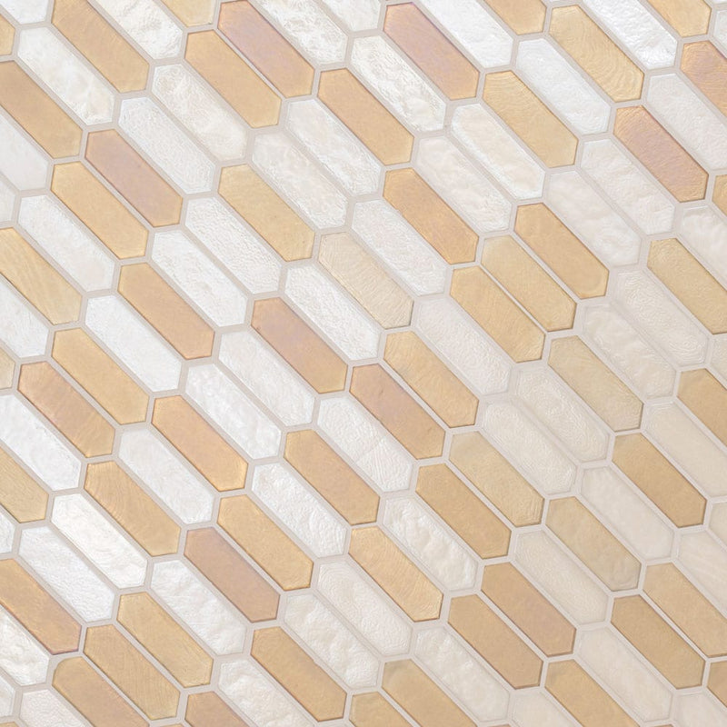 Pixie gold 9.82" x 11.5" paper face glass mosaic wall tile SMOT-GLSPK-PIXGLD6MM product shot wall view