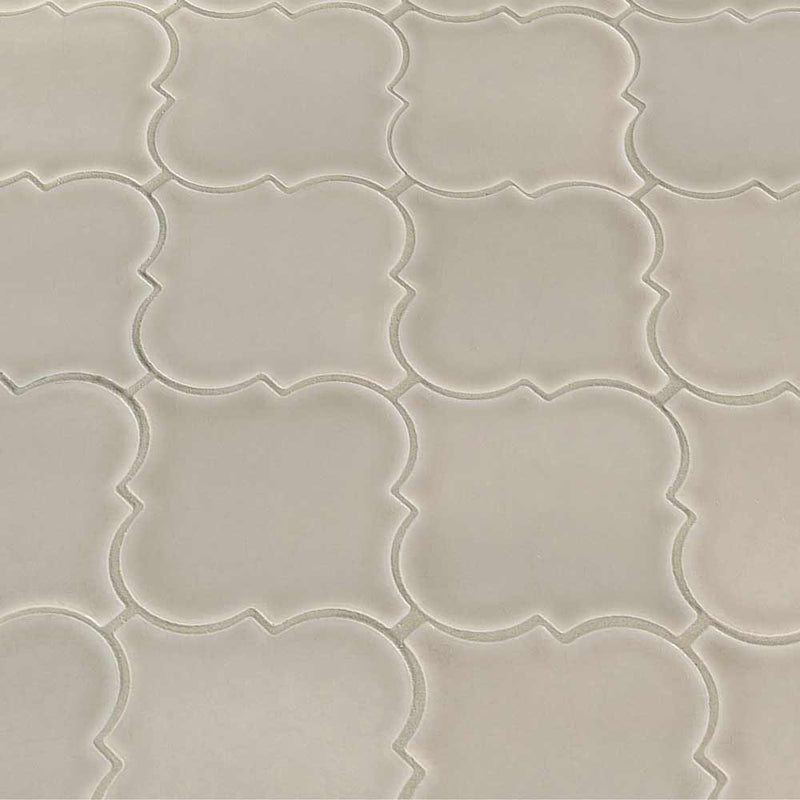 Portico pearl arabesque 10.83X15.5 glossy ceramic mesh mounted mosaic tile SMOT PT PORPEA ARABESQ product shot multiple tiles angle view