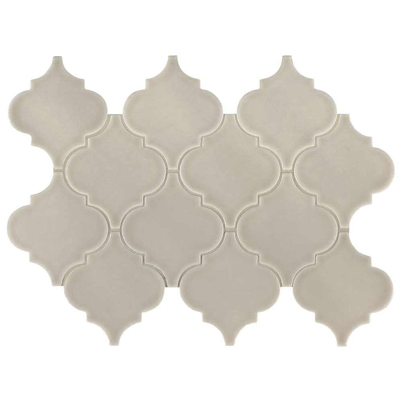 Portico pearl arabesque 10.83X15.5 glossy ceramic mesh mounted mosaic tile SMOT PT PORPEA ARABESQ product shot multiple tiles close up view