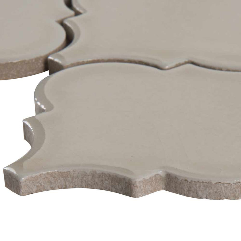Portico pearl arabesque 10.83X15.5 glossy ceramic mesh mounted mosaic tile SMOT PT PORPEA ARABESQ product shot profile view
