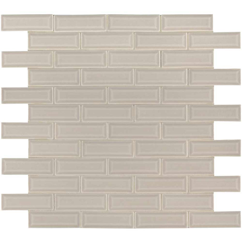 Portico pearl beveled 12X12 glossy ceramic mesh mounted mosaic tile SMOT-PT-PORPEA-2X6B product shot multiple tiles top view