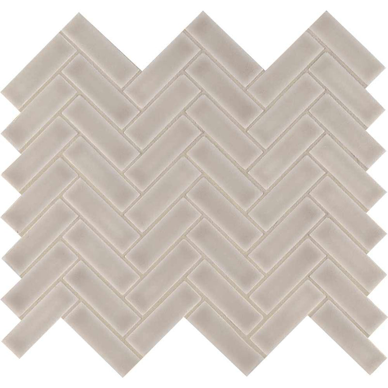 Portico pearl herringbone 11.3X12.56 glossy ceramic mesh mounted mosaic tile SMOT-PT-PORPEA-HB product shot multiple tiles close up view