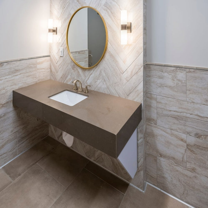 Portico pearl quarter round molding 0.625x6 glossy ceramic wall tile SMOT-PT-QTRRD-PORPEA5/8X6 product shot bathroom wall view