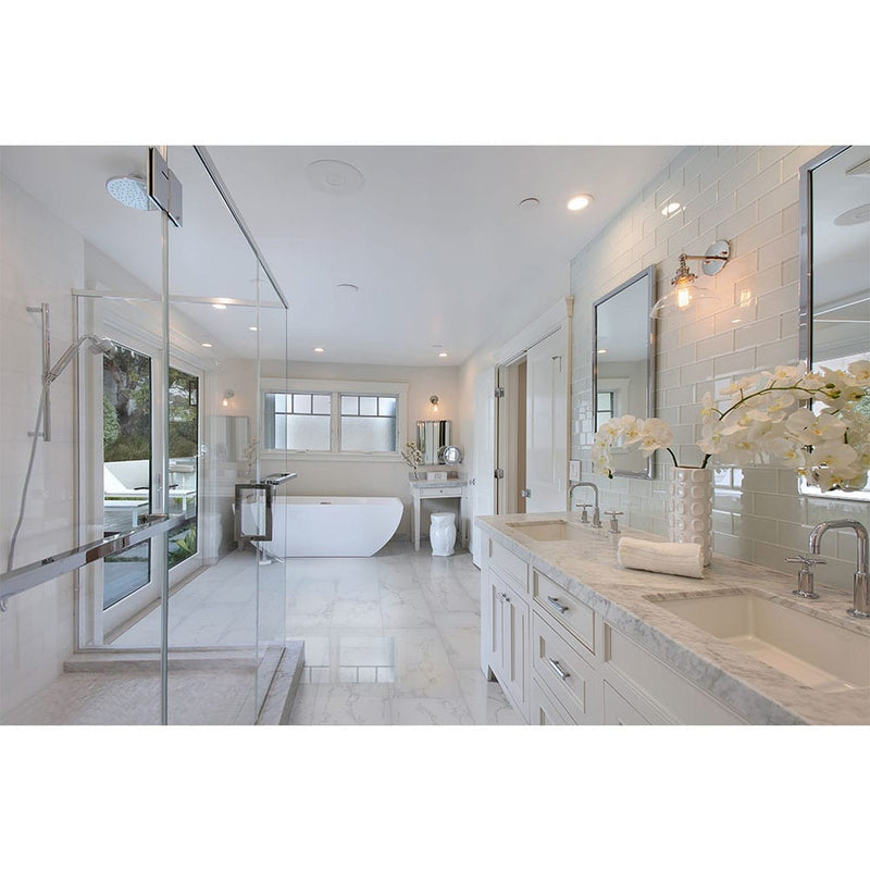 Praia carrara 12x24 polished porcelain floor and wall tile NPRACAR1224P product shot bathroom view