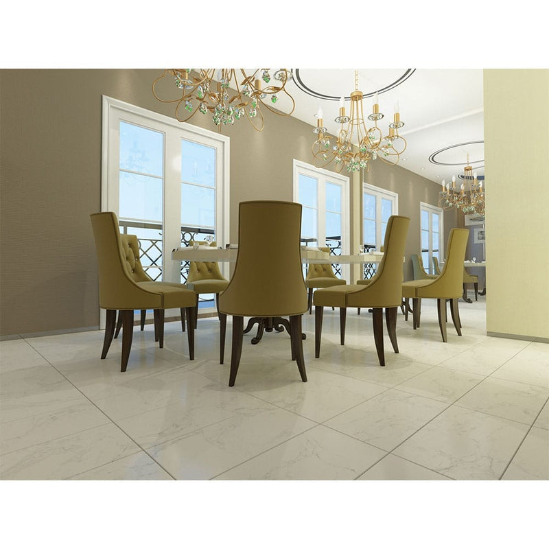 Praia carrara 24x48 polished porcelain floor and wall tile NPRACAR2448P product shot dining room view
