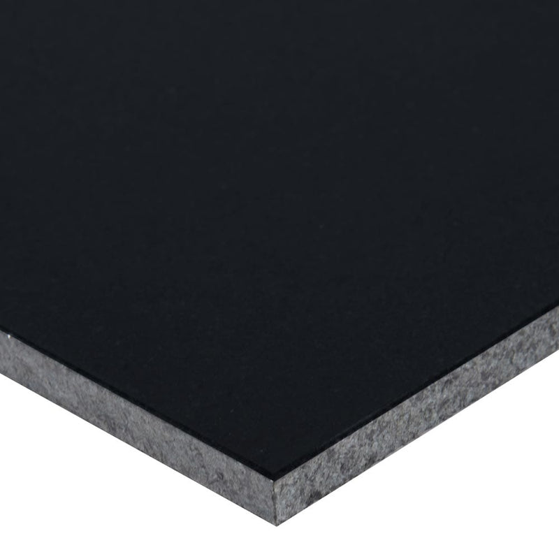 Premium black 12x12 honed granite floor and wall tile TPBLACK1212HN product shot profile view