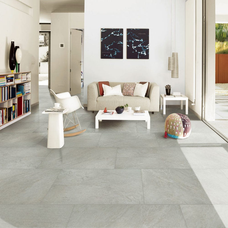 Quartz white 24"x48" matte porcelain paver floor tile LPAVNQUAWHI2448 product shot room view