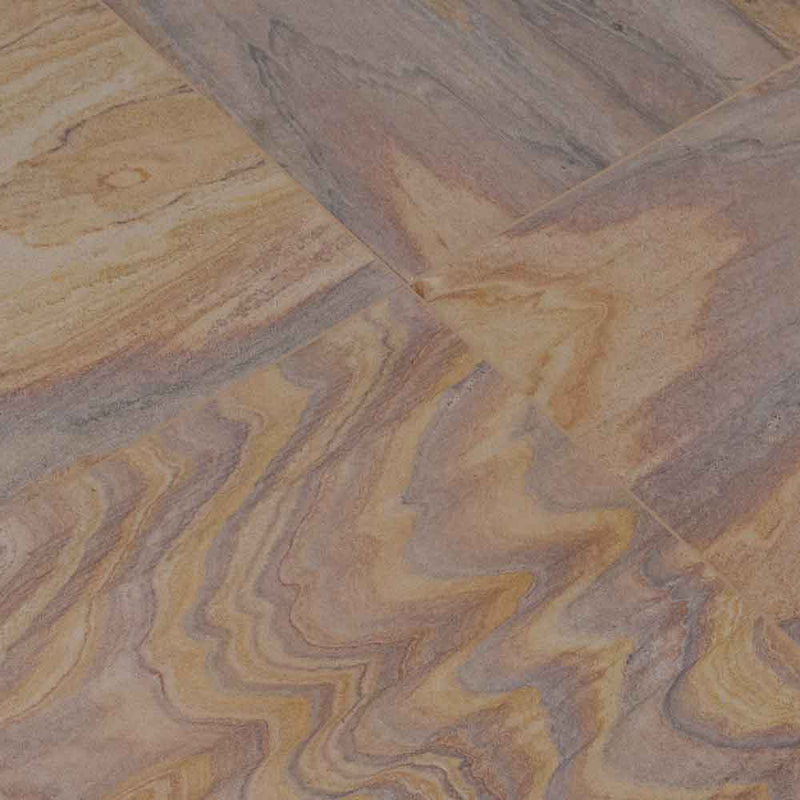 Rainbow teakwood 12 in x 12 in honed sandstone floor and wall tile STEKRAIN1212G product shot angle view