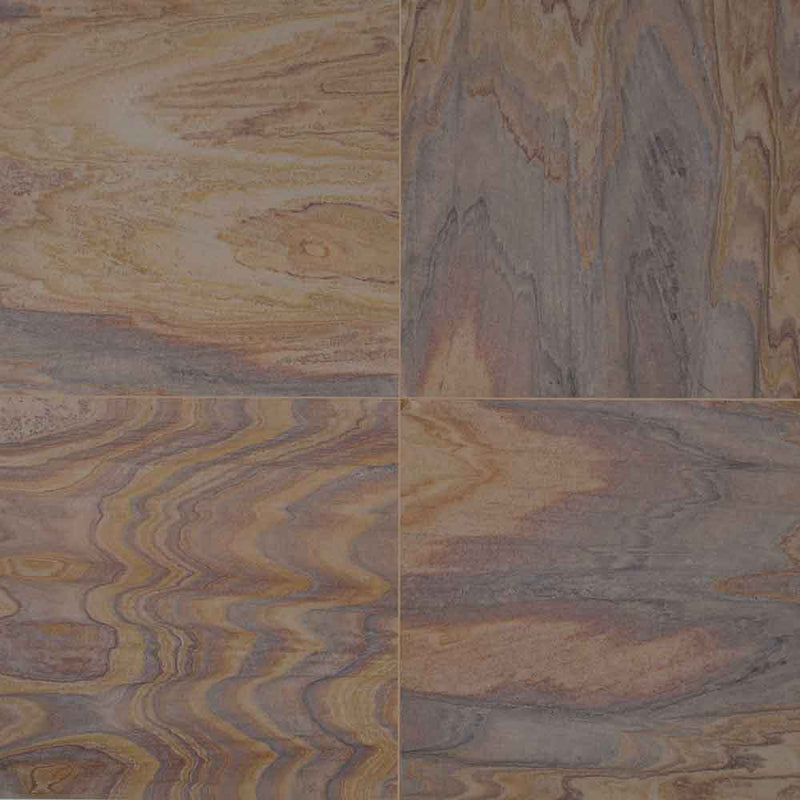 Rainbow teakwood 12 in x 12 in honed sandstone floor and wall tile STEKRAIN1212G product shot top view