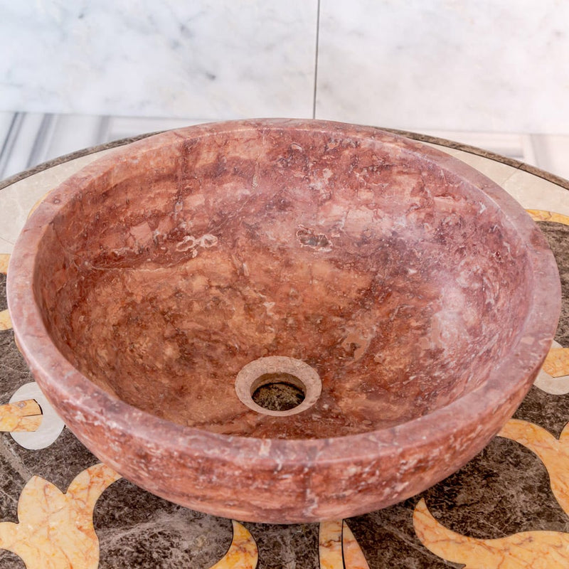 Red Travertine Natural Stone Round Above Vanity Bathroom Sink Honed/Matte (D)16" (H)6" angle