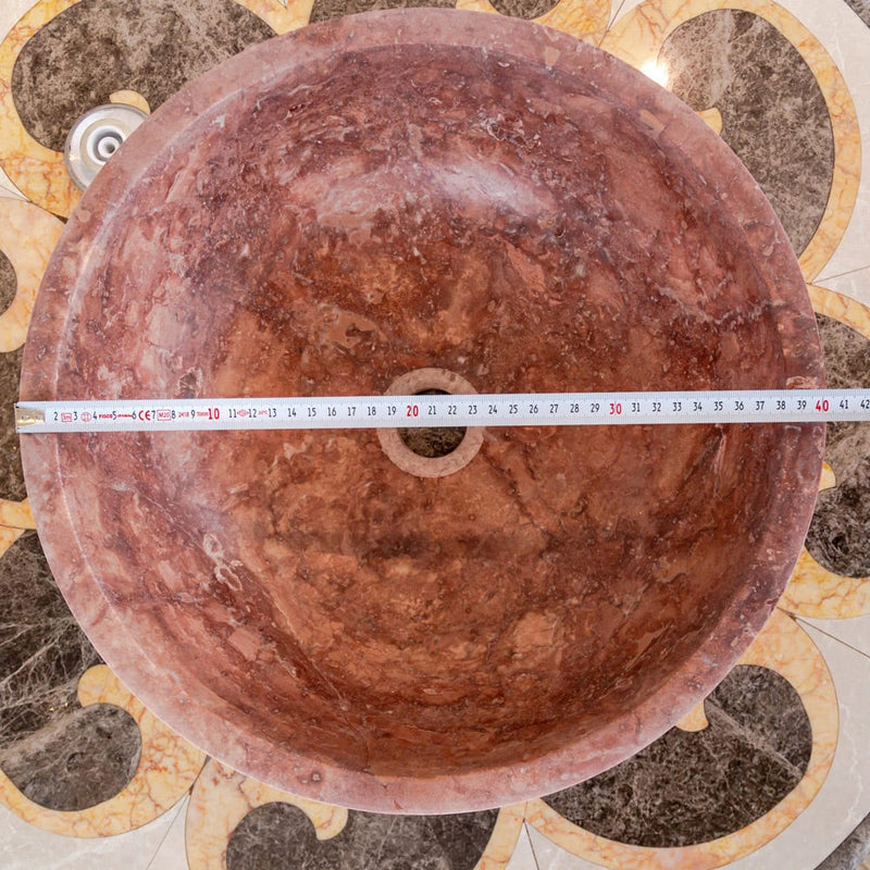 Red Travertine Natural Stone Round Above Vanity Bathroom Sink Honed/Matte (D)16" (H)6" diameter measure view