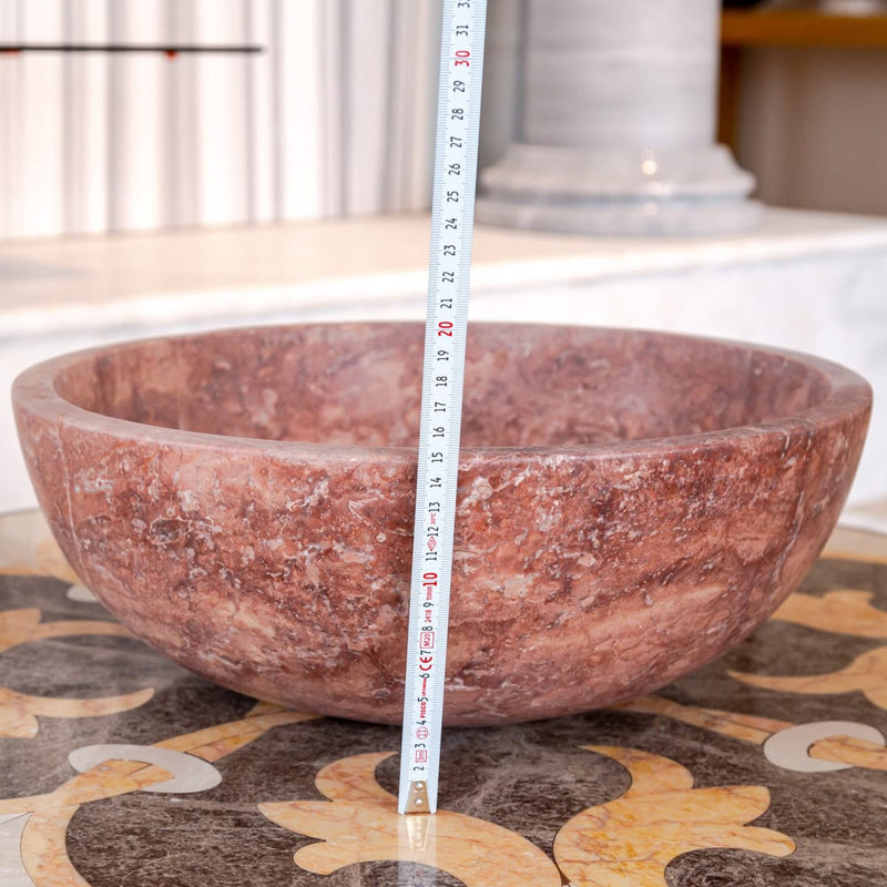 Red Travertine Natural Stone Round Above Vanity Bathroom Sink Honed/Matte (D)16" (H)6" side measure view