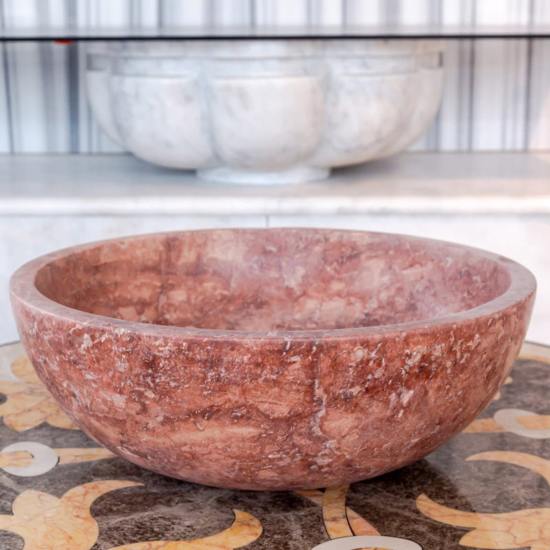 Red Travertine Natural Stone Round Above Vanity Bathroom Sink Honed/Matte (D)16" (H)6" side