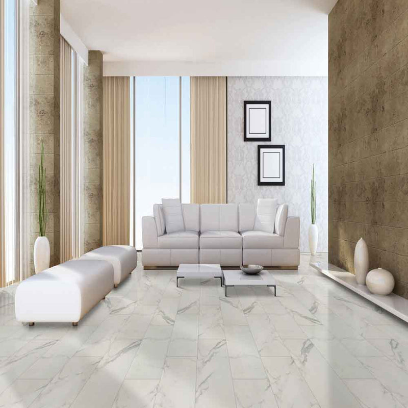 Regallo calacatta isla 12x24 matte porcelain floor and wall tile NREGCALISL1224 product shot room view