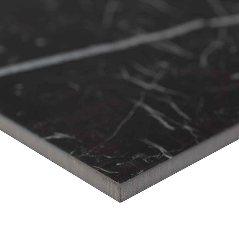 Regallo marquina noir 12x24 polished porcelain floor and wall tile NREGMARNOI1224P product shot profile view