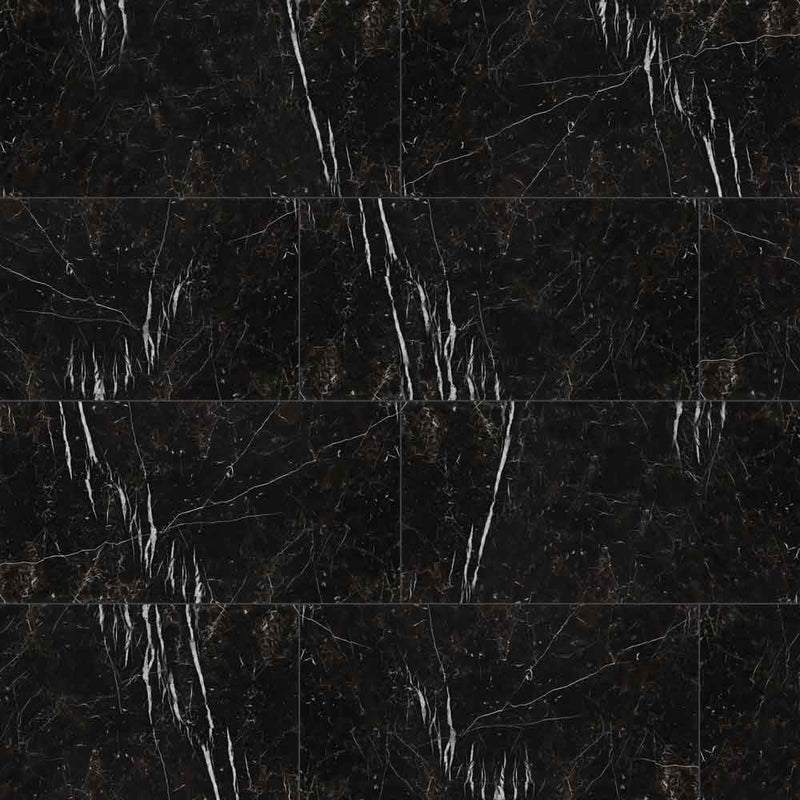 Regallo marquina noir 12x24 polished porcelain floor and wall tile NREGMARNOI1224P product shot wall view 2