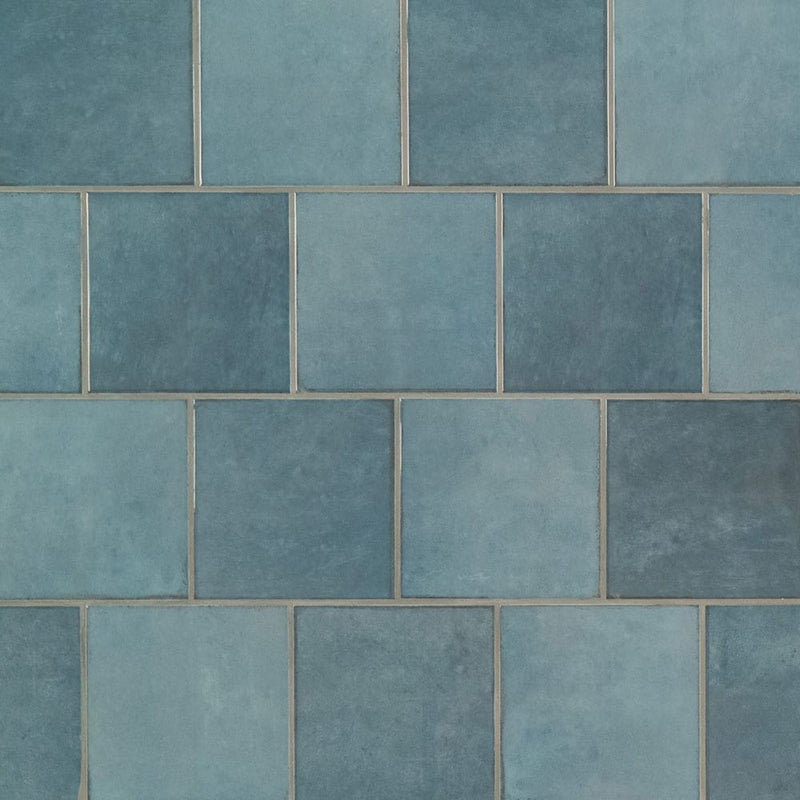 Renzo denim 5-x5 glossy ceramic blue wall tile NRENDEN5X5 product shot multiple tiles top view