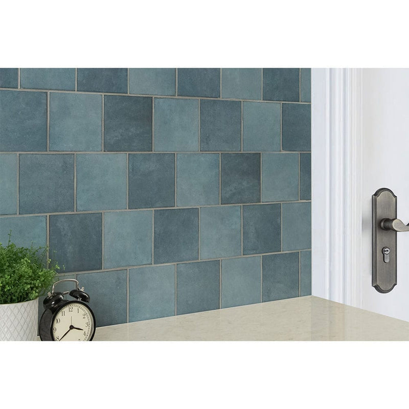 Renzo denim 5-x5 glossy ceramic blue wall tile NRENDEN5X5 product shot multiple tiles wall view 1