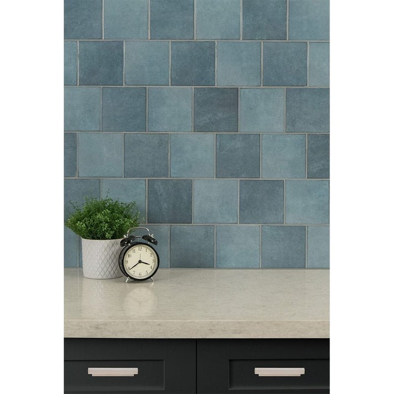 Renzo denim 5-x5 glossy ceramic blue wall tile NRENDEN5X5 product shot multiple tiles wall view 3