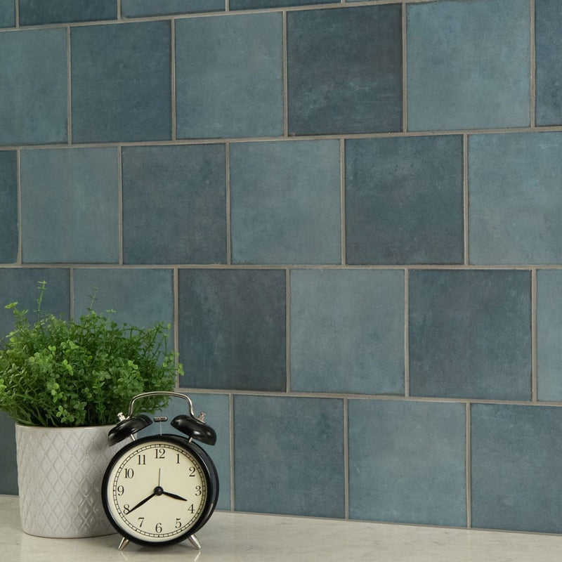 Renzo denim 5-x5 glossy ceramic blue wall tile NRENDEN5X5 product shot multiple tiles wall view