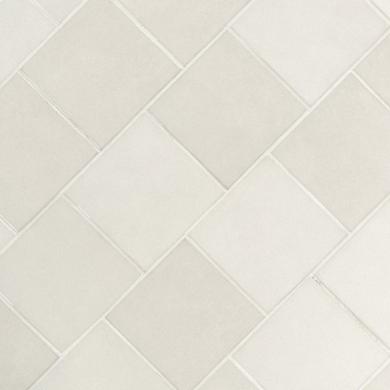 Renzo dove 5x5 glossy ceramic white wall tile NRENDOV5X5 product shot multiple tiles angle view