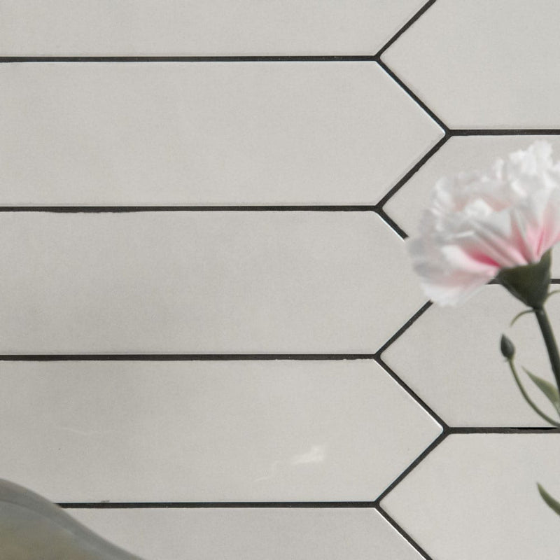 Renzo dove pickett 2.5x13 glossy ceramic white wall tile NRENDOVPIC2.5X13 product shot multiple tiles bath view 4