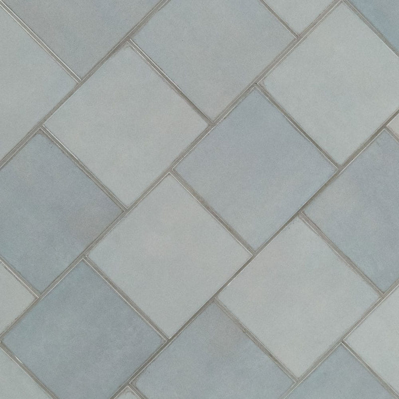 Renzo sky 5x5 glossy ceramic blue wall tile NRENSKY5X5 product shot multiple tiles angle view