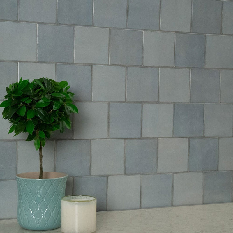 Renzo sky 5x5 glossy ceramic blue wall tile NRENSKY5X5 product shot multiple tiles living room wall view 1