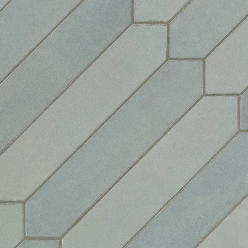 Renzo sky pickett 2.5x13 glossy ceramic blue wall tile NRENSKYPIC2.5X13 product shot multiple tiles angle view
