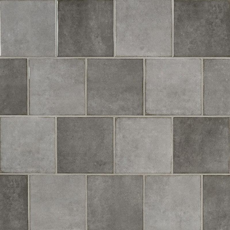 Renzo storm 5x5 glossy ceramic gray wall tile NRENSTO5X5 product shot multiple tiles top view