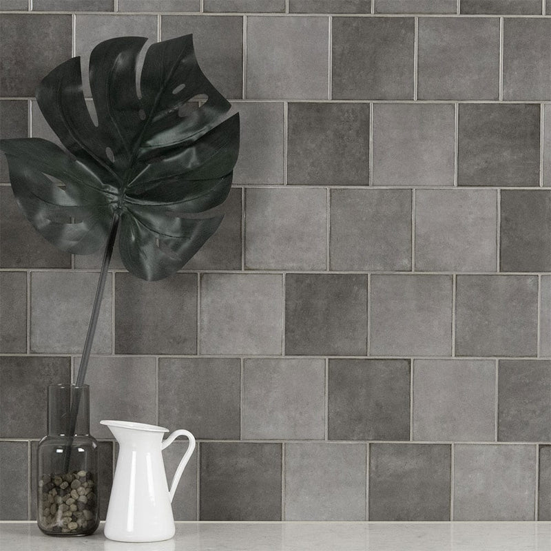 Renzo storm 5x5 glossy ceramic gray wall tile NRENSTO5X5 product shot multiple tiles view 1