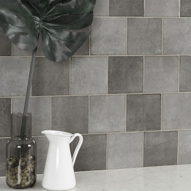Renzo storm 5x5 glossy ceramic gray wall tile NRENSTO5X5 product shot multiple tiles view 2