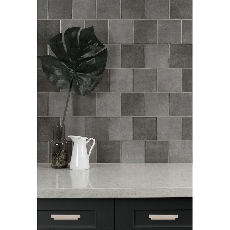 Renzo storm 5x5 glossy ceramic gray wall tile NRENSTO5X5 product shot multiple tiles view 3