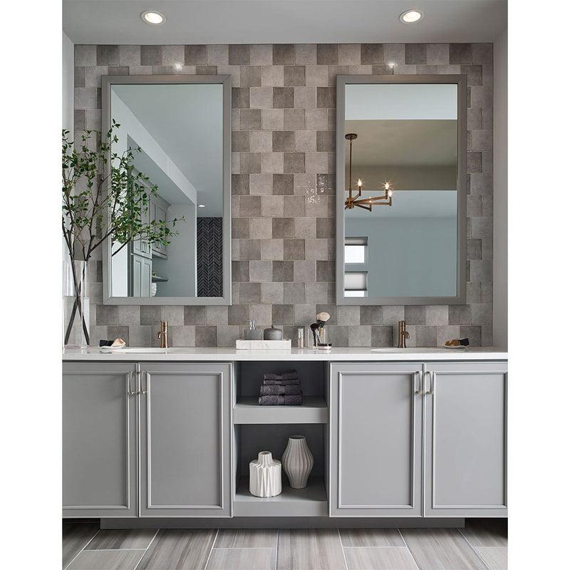 Renzo storm 5x5 glossy ceramic gray wall tile NRENSTO5X5 product shot wash basin view