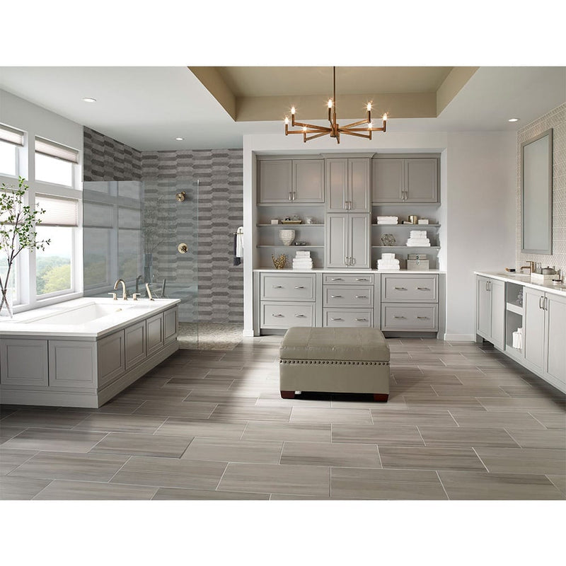 Renzo storm pickett 2.5x13 glossy ceramic gray wall tile NRENSTOPIC2.5X13 product shot bathroom view
