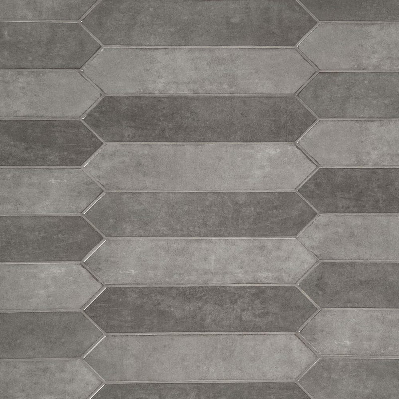 Renzo storm pickett 2.5x13 glossy ceramic gray wall tile NRENSTOPIC2.5X13 product shot multiple tiles top view