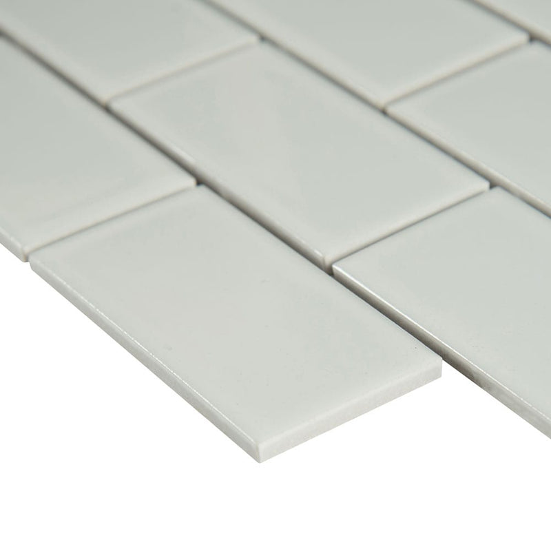 Retro Bianco 11.22"x11.47" Porcelain Mesh-Mounted Mosaic Tile 2"x4" SMOT-PT-RETBIA-2X4G product shot profile view
