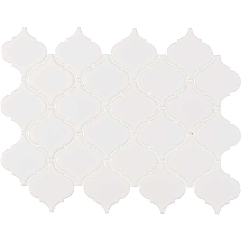 Retro bianco arabesque 9.84X10.63 porcelain mesh mounted mosaic tile SMOT-PT-RETBIA-ARABESQUEM product shot multiple tiles close up view