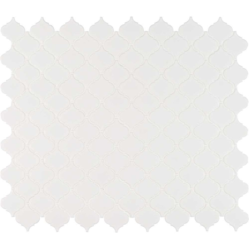 Retro bianco arabesque 9.84X10.63 porcelain mesh mounted mosaic tile SMOT-PT-RETBIA-ARABESQUEM product shot multiple tiles top view