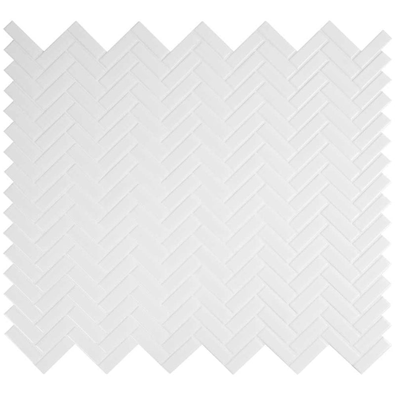 Retro bianco herringbone 12.75X12.88 porcelain mesh mounted mosaic tile SMOT-PT-RETBIA-HB product shot multiple tiles top view