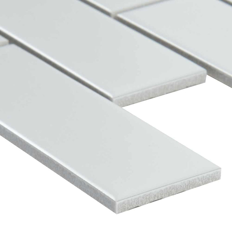 Retro brick bianco 11.13X14.5 porcelain mesh mounted mosaic tile SMOT-PT-RETBIA-2X6 product shot profile view