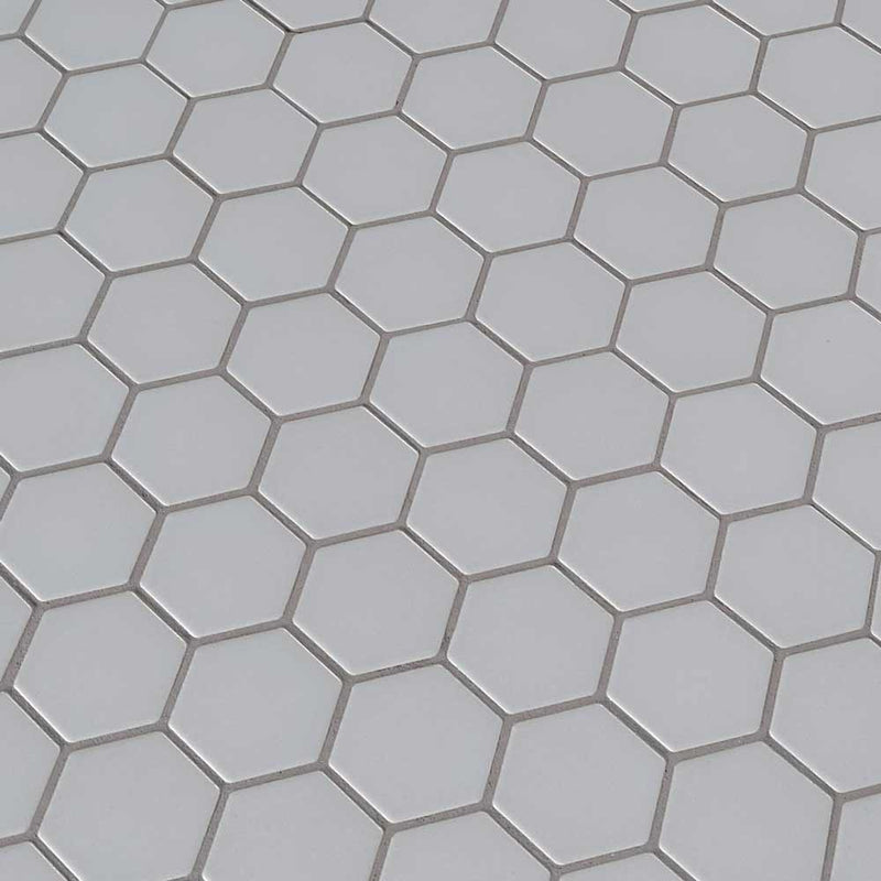 Retro gray hexo 11.75X14 porcelain mesh mounted mosaic tile SMOT-PT-RETGRA-2HEX product shot multiple tiles angle view