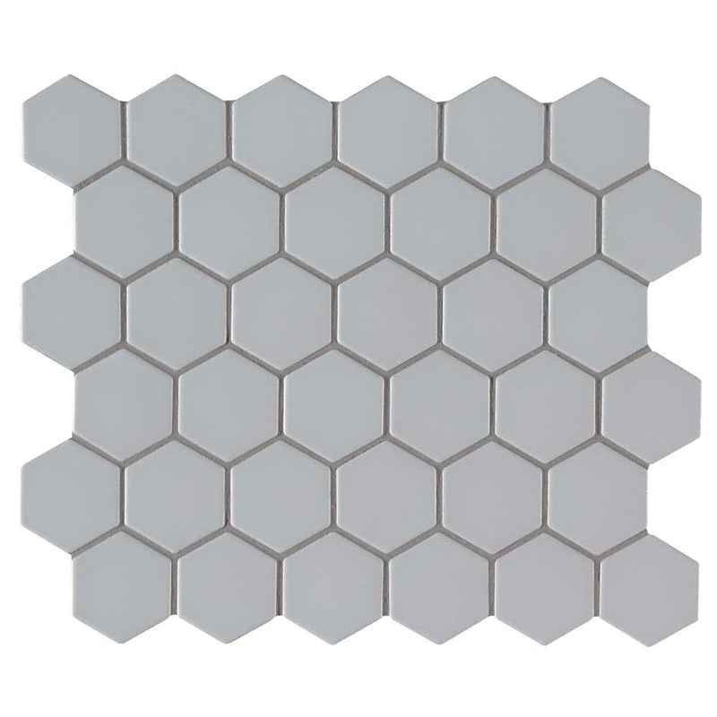 Retro gray hexo 11.75X14 porcelain mesh mounted mosaic tile SMOT-PT-RETGRA-2HEX product shot multiple tiles close up view