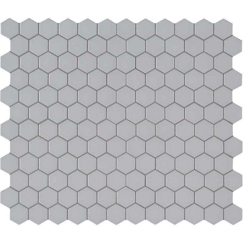 Retro gray hexo 11.75X14 porcelain mesh mounted mosaic tile SMOT-PT-RETGRA-2HEX product shot multiple tiles top view