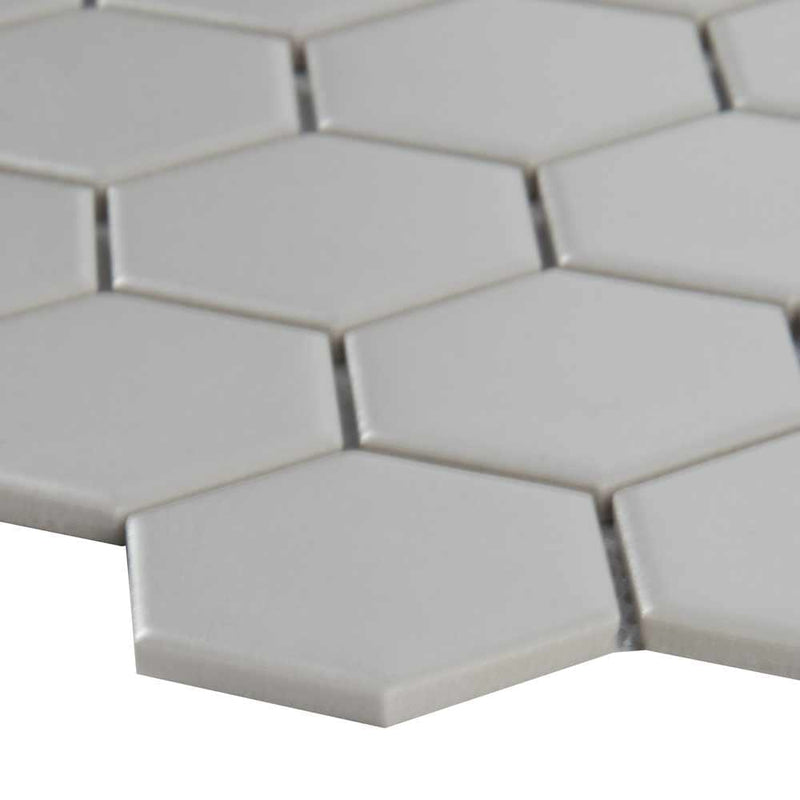 Retro gray hexo 11.75X14 porcelain mesh mounted mosaic tile SMOT-PT-RETGRA-2HEX product shot profile view