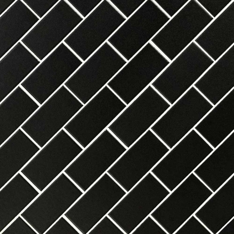 Retro nero 11.22X11.47 porcelain mesh mounted mosaic tile SMOT-PT-RETNERO-2X4M product shot multiple tiles angle view