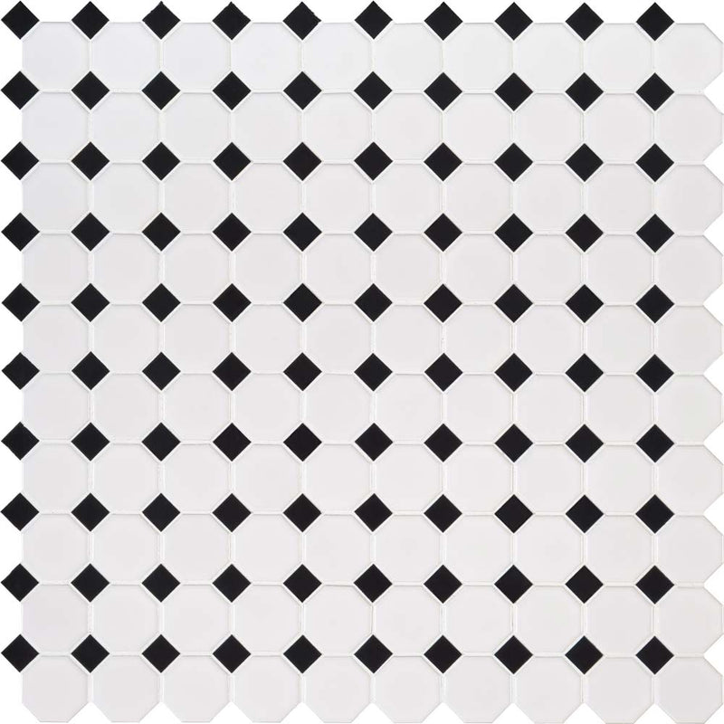 Retro octagon bianco 11.61 x 11.61 porcelain mesh mounted mosaic tile pattern SMOT-PT-RETBIA-2OCTG product shot multiple tiles top view