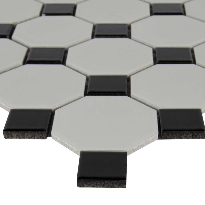Retro octagon bianco 11.61 x 11.61 porcelain mesh mounted mosaic tile pattern SMOT-PT-RETBIA-2OCTG product shot one tile profile view