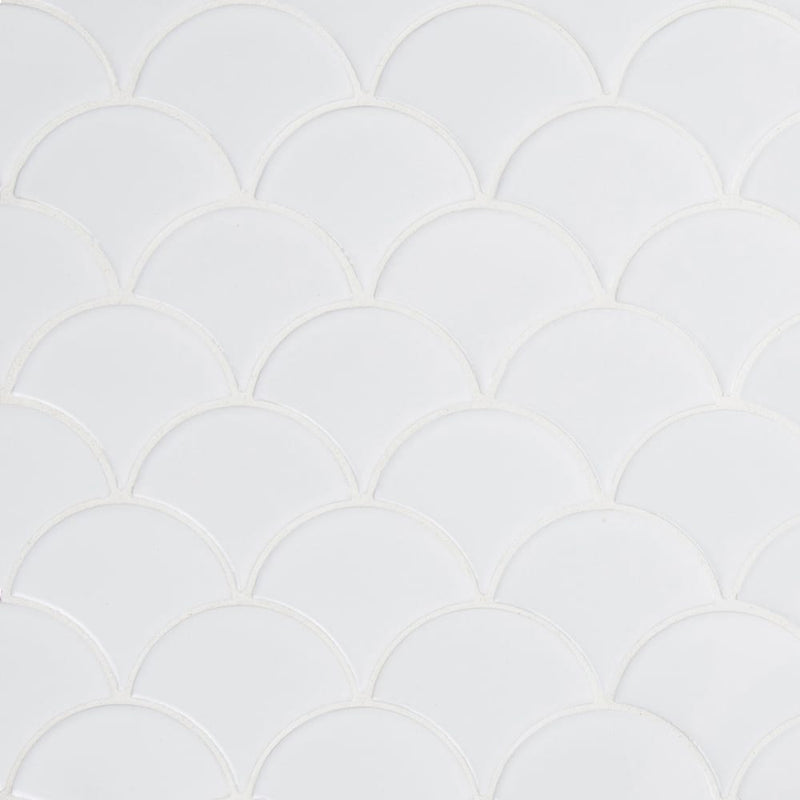 Retro Scallop Bianco Porcelain Mesh-Mounted Mosaic Tile 9.96" x 13.11" Glossy -MSI Collection