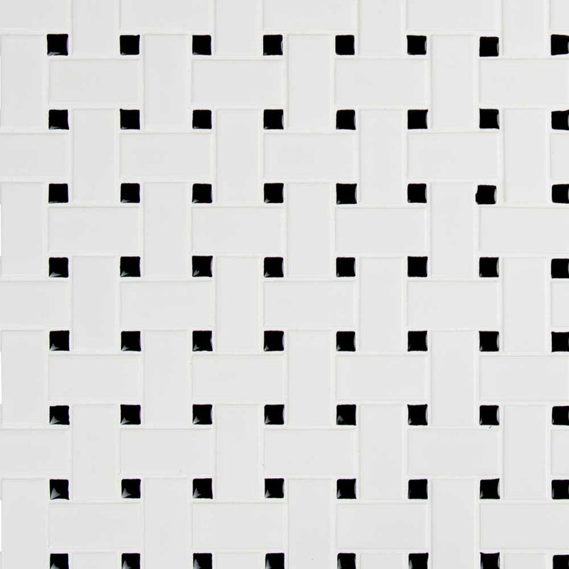 Retro weave bianco 11.73X11.73 porcelain mesh mounted mosaic tile SMOT-PT-RETBIA-BW product shot multiple tiles close up view